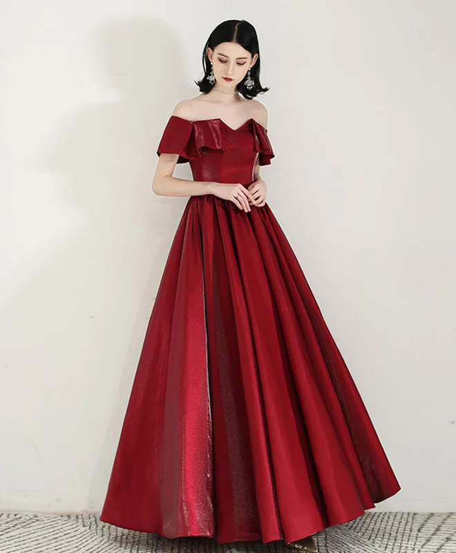 Simple Sweetheart Satin Burgundy Long Prom Dress Evening Dress